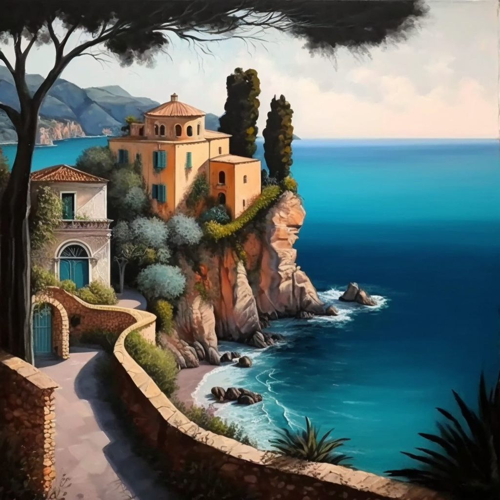 Image of acrylic painting of italian seascape
