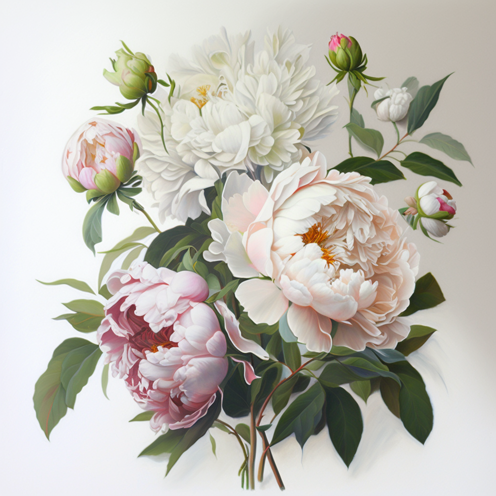 Image of acrylic painting of pink and white peonies