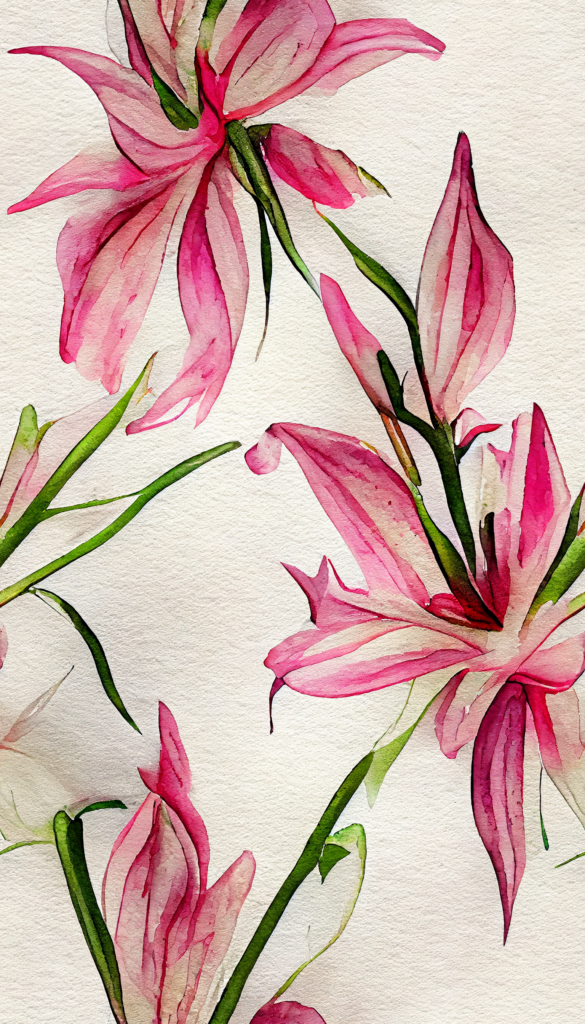 Stargazer Lillies Pink Watercolor Background Wallpaper