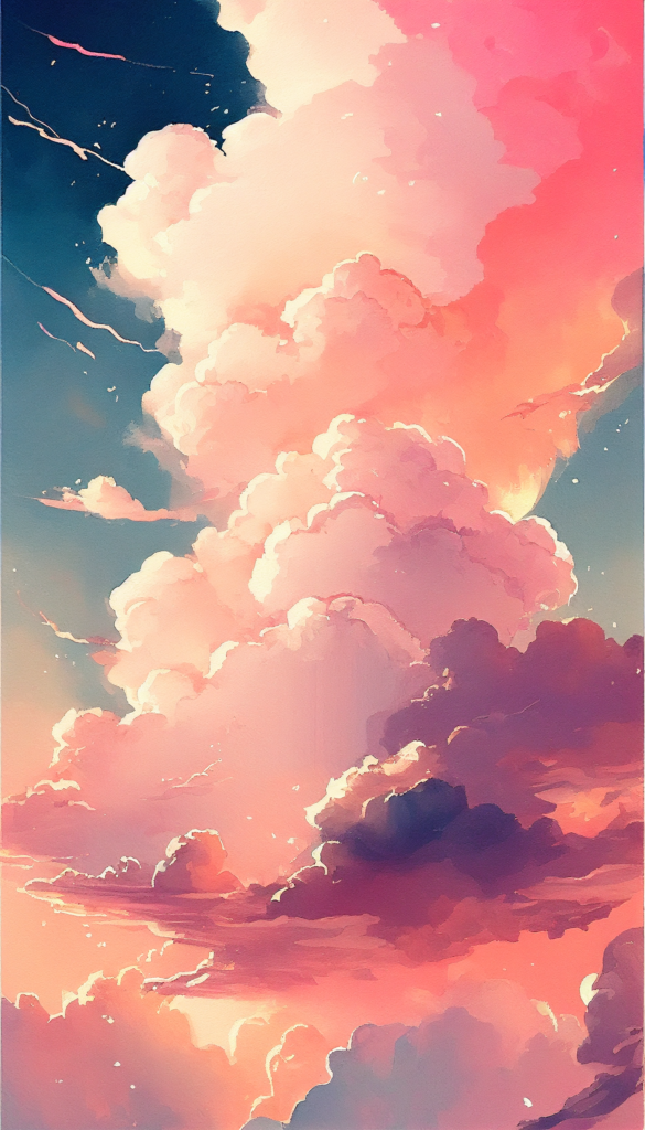 Clouds Sunset Marbled Pink Watercolor Background Wallpaper