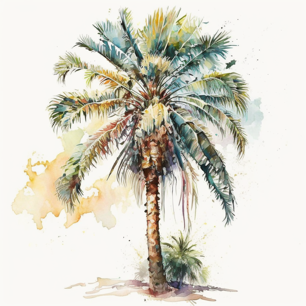 Image of a watercolor painting of a palm tree