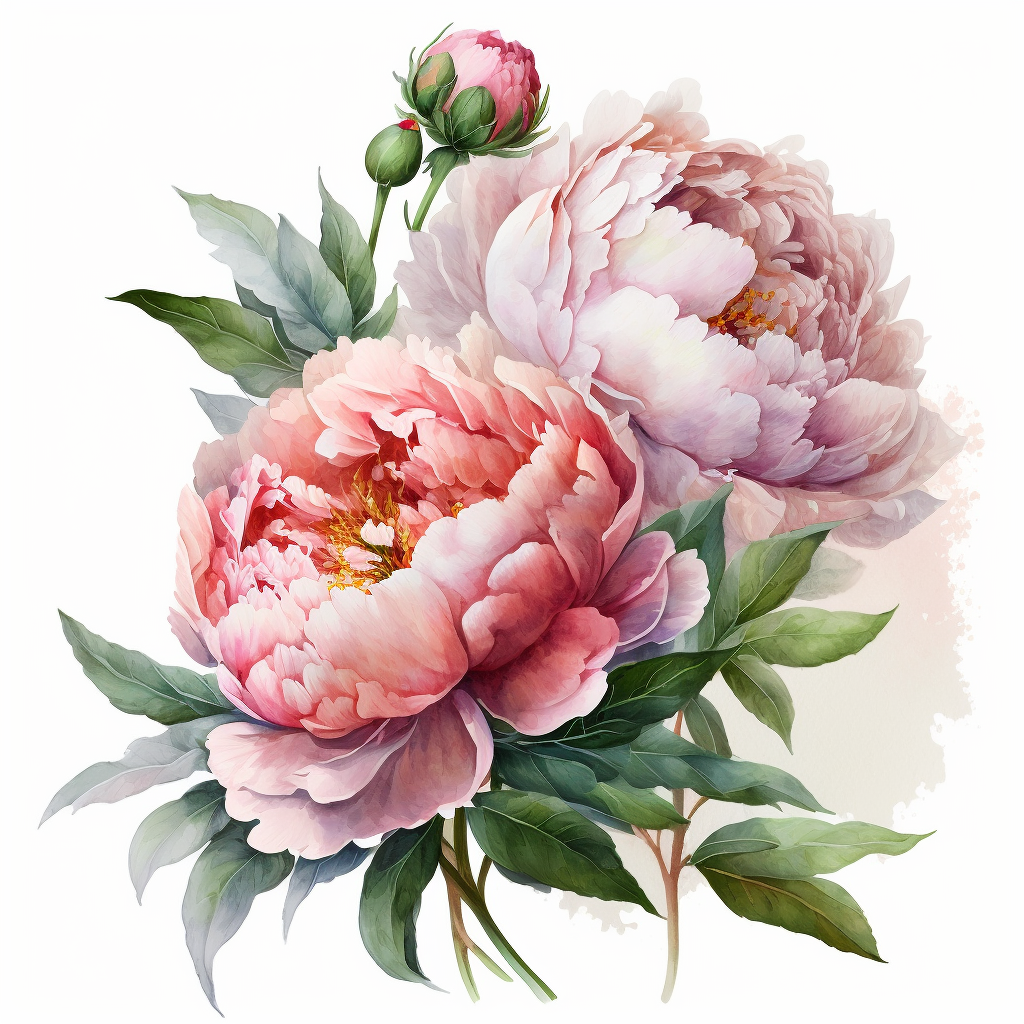 Image of watercolor painting of pink peonies